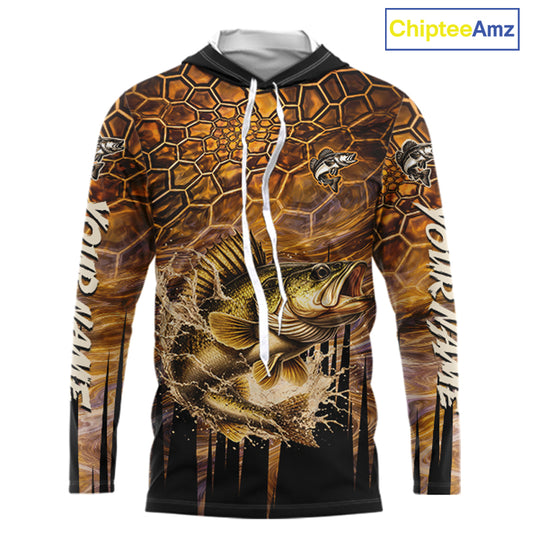 Custom Walleye Long Sleeve Tournament Camo Fishing Shirts, Walleye Fishing Jerseys NHT410