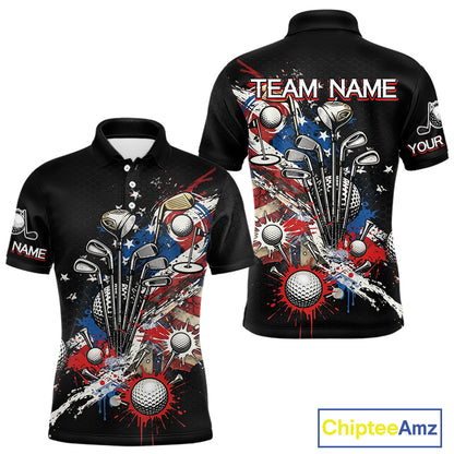 Patriotic Golf Polo Shirt Custom USA Flag Golf Shirt For Men, Golf Apparel Gift For Golfers NHT904