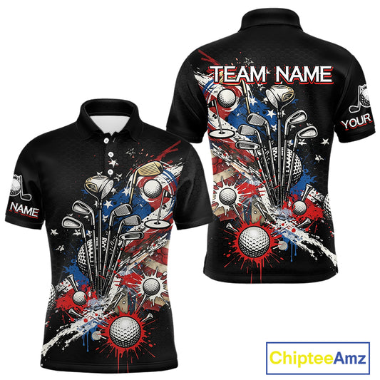 Patriotic Golf Polo Shirt Custom USA Flag Golf Shirt For Men, Golf Apparel Gift For Golfers NHT904