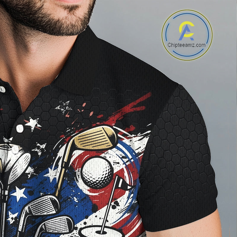 Patriotic Golf Polo Shirt Custom USA Flag Golf Shirt For Men, Golf Apparel Gift For Golfers NHT904