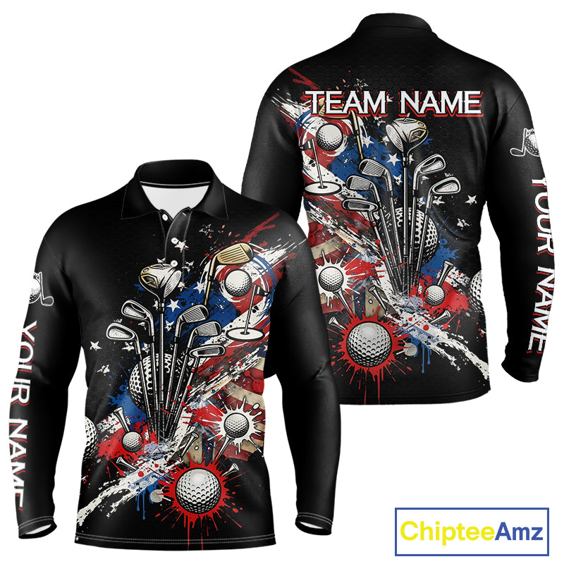 Patriotic Golf Polo Shirt Custom USA Flag Golf Shirt For Men, Golf Apparel Gift For Golfers NHT904