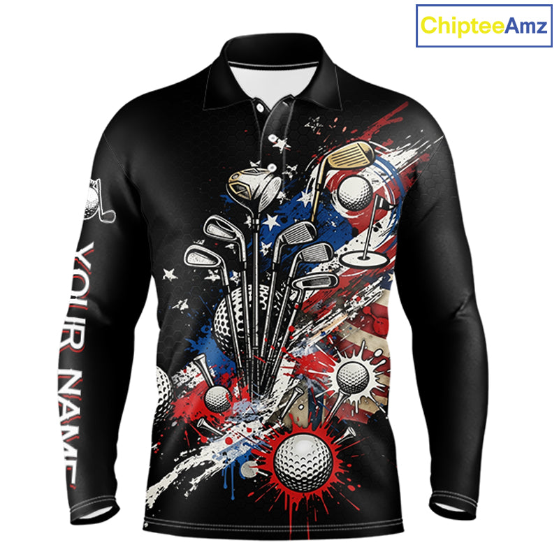 Patriotic Golf Polo Shirt Custom USA Flag Golf Shirt For Men, Golf Apparel Gift For Golfers NHT904