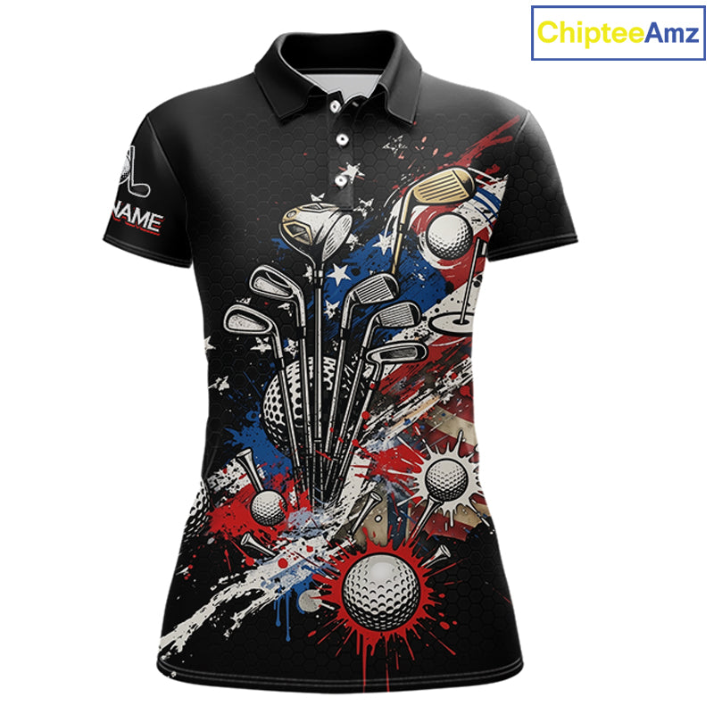 Patriotic Golf Polo Shirt Custom USA Flag Golf Shirt For Womens, Golf Apparel Gift For Golfers NHT904