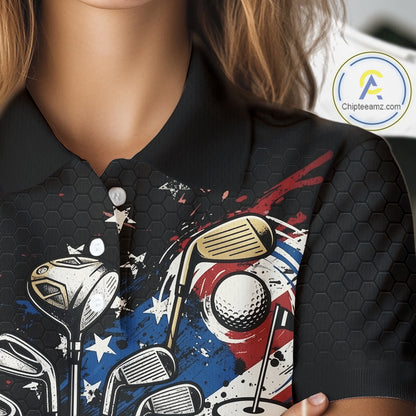 Patriotic Golf Polo Shirt Custom USA Flag Golf Shirt For Womens, Golf Apparel Gift For Golfers NHT904