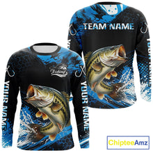 Load image into Gallery viewer, Back view of custom bass fishing shirt made from breathable polyester with UPF 30+ sun protection.