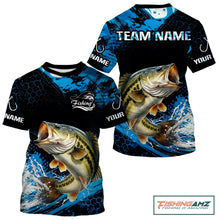 Load image into Gallery viewer, Back view of custom bass fishing shirt made from breathable polyester with UPF 30+ sun protection.