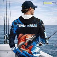Load image into Gallery viewer, Custom Redfish Fishing Jersey, Personalized Team Name Long Sleeve Hooded Performance Fishing Shirt For Men NHT1225