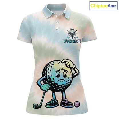 Funny Tie Dye Womens Golf Team Polo Shirt – Cartoon Golf Ball Golfer Shirt, Personalized Golf Family Team Shirt  NHT741