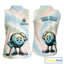 Load image into Gallery viewer, Funny Tie Dye Sleeveless Womens Golf Team Polo Shirt – Cartoon Golf Ball Golfer Shirt, Personalized Golf Family Team Shirt NHT741