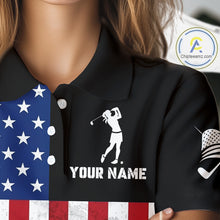 Load image into Gallery viewer, Personalized Womens Golf Polo Shirt American Flag Patriotic Golf Shirts Golf Gifts For Womens NHT746