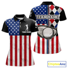 Load image into Gallery viewer, Personalized Womens Golf Polo Shirt American Flag Patriotic Golf Shirts Golf Gifts For Womens NHT746