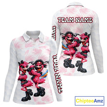 Load image into Gallery viewer, Personalized Funny Flamingo Rockstar Couple Womens Golf Polo Shirt, Custom Name Matching Couple Golf Shirt NHT748