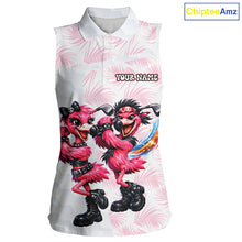 Load image into Gallery viewer, Personalized Funny Flamingo Rockstar Couple Sleeveless Womens Golf Polo Shirt, Custom Name Matching Couple Golf Shirt NHT748