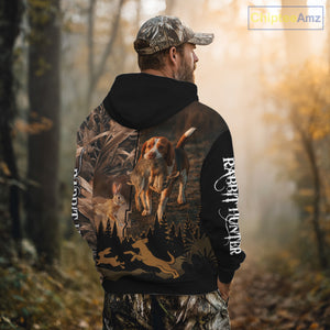Best Brown Camo 3D Beagle Dog Rabbit Hunting Shirt, Custom Name Rabbit Hunter Clothing NHT231