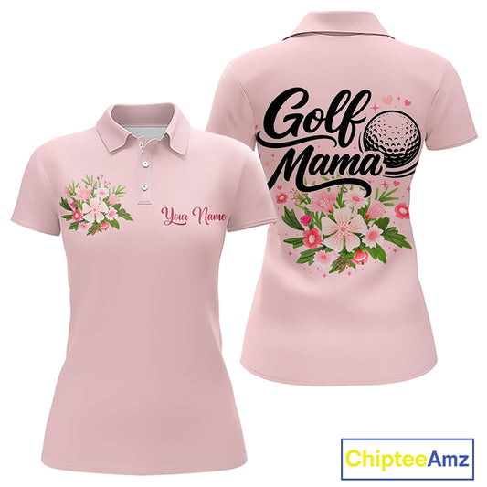 Pink Golf Mama Womens Polo Shirt, Funny Golf Mom Shirt, Mothers Day Gift For Golf Lover Mom, Ladies Golf Polo NHT749