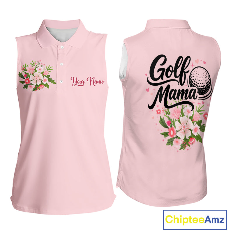 Pink Golf Mama Womens Polo Shirt, Funny Golf Mom Shirt, Mothers Day Gift For Golf Lover Mom, Ladies Golf Polo NHT749