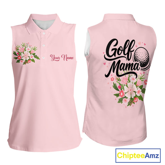 Pink Golf Mama Womens Polo Shirt, Funny Golf Mom Shirt, Mothers Day Gift For Golf Lover Mom, Ladies Golf Polo NHT749