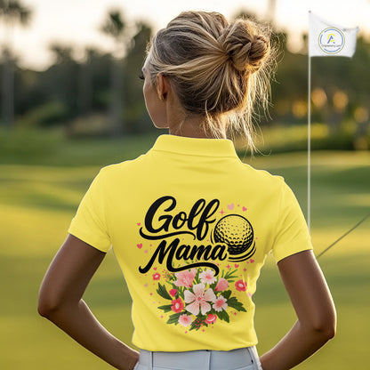 Yellow Golf Mama Womens Polo Shirt, Funny Golf Mom Shirt, Mothers Day Gift For Golf Lover Mom, Ladies Golf Polo NHT751