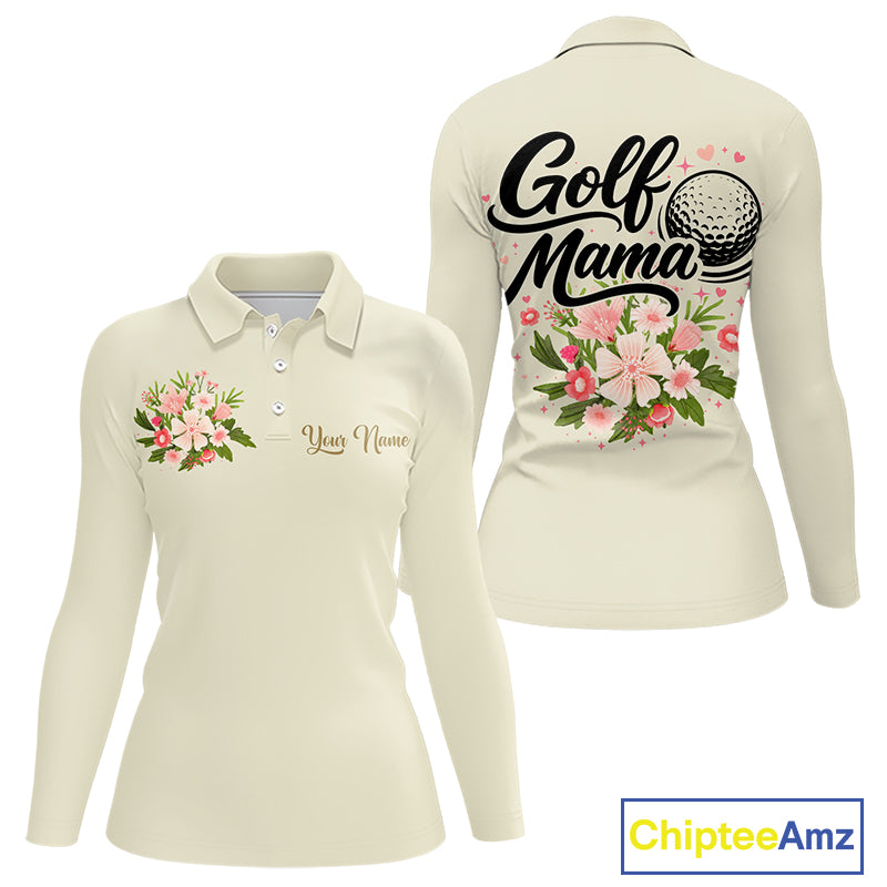 Beige Golf Mama Womens Polo Shirt, Funny Golf Mom Shirt, Mothers Day Gift For Golf Lover Mom, Ladies Golf Polo NHT752