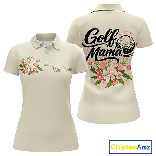 Beige Golf Mama Womens Polo Shirt, Funny Golf Mom Shirt, Mothers Day Gift For Golf Lover Mom, Ladies Golf Polo NHT752