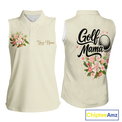 Beige Golf Mama Womens Polo Shirt, Funny Golf Mom Shirt, Mothers Day Gift For Golf Lover Mom, Ladies Golf Polo NHT752
