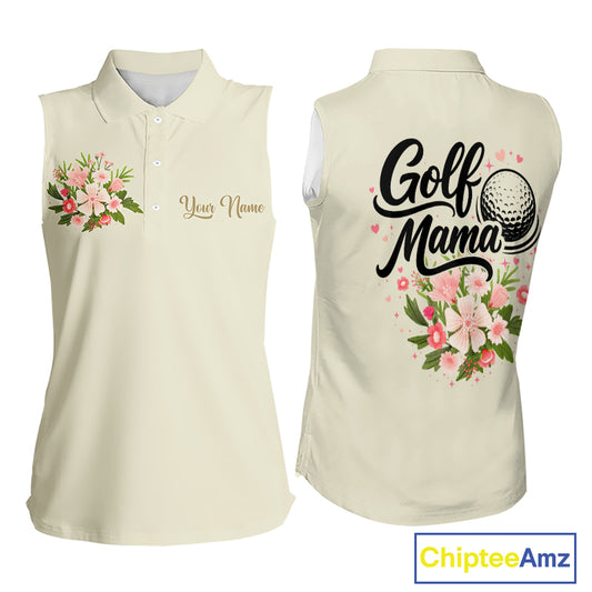 Beige Golf Mama Womens Polo Shirt, Funny Golf Mom Shirt, Mothers Day Gift For Golf Lover Mom, Ladies Golf Polo NHT752