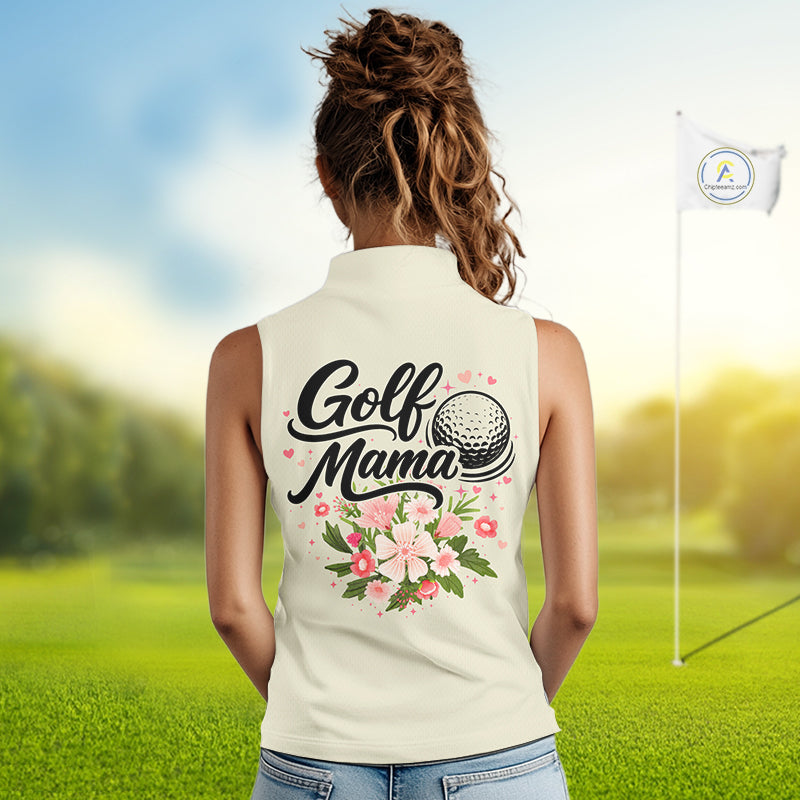 Beige Golf Mama Womens Polo Shirt, Funny Golf Mom Shirt, Mothers Day Gift For Golf Lover Mom, Ladies Golf Polo NHT752