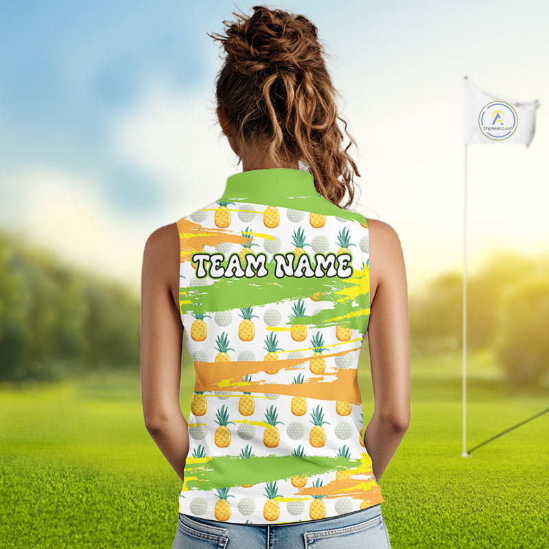 Personalized Pineapple Pattern Sleeveless Womens Golf Polo Shirts Team Golf Clothes Best Golf Gifts NHT753