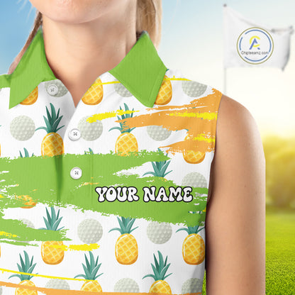 Personalized Pineapple Pattern Sleeveless Womens Golf Polo Shirts Team Golf Clothes Best Golf Gifts NHT753