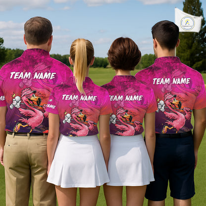 Personalized Flamingo Mens Golf Polo Shirt Custom Name And Team Hot Pink Funny Tropical Golf Outfit NHT1237
