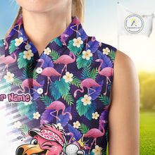 Load image into Gallery viewer, Funny Pink Flamingo Tropical Pattern Golf Womens Sleeveless Polo Shirt Custom Golf Shirts For Men NHT547