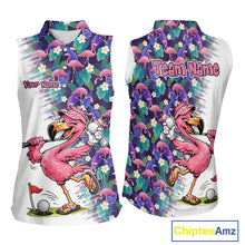 Load image into Gallery viewer, Funny Pink Flamingo Tropical Pattern Golf Womens Sleeveless Polo Shirt Custom Golf Shirts For Men NHT547
