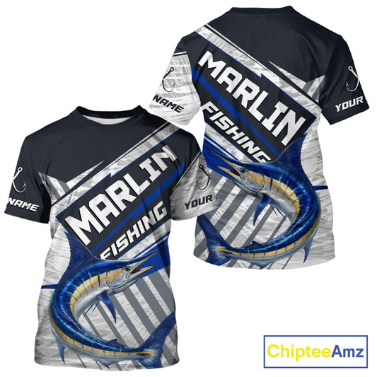 Personalized Marlin Fishing Jerseys For Fishing Team, Marlin Short Sleeve Fishing T-Shirt NHT919