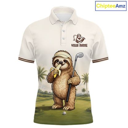 Personalized Funny Sloth Mens Golf Polo Shirt – Funny Golfer Polo For Men NHT928