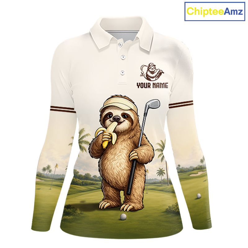Personalized Funny Sloth Womens Golf Polo Shirt – Funny Golfer Polo For Women NHT928