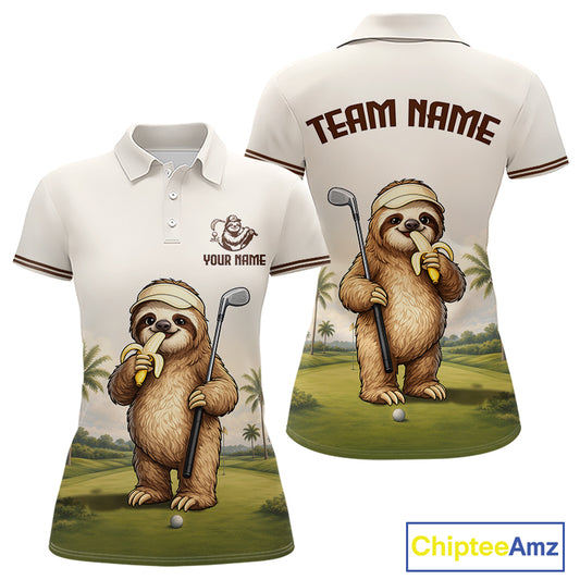 Personalized Funny Sloth Womens Golf Polo Shirt – Funny Golfer Polo For Women NHT928