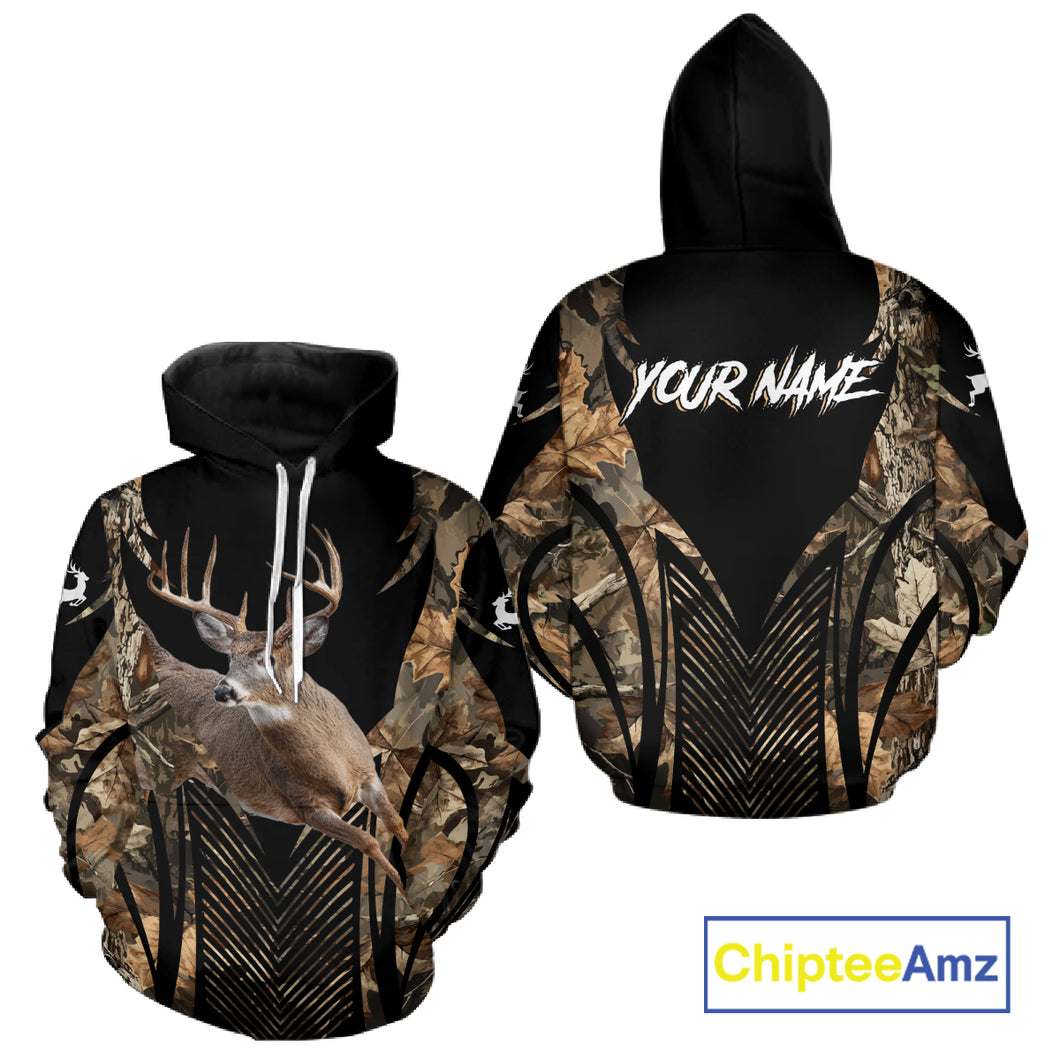 Whitetail Deer Hunting Shirt Black Camo 3D Custom Name, Season Deer Hunting, Hunting Gift NHT140
