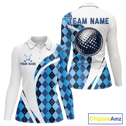 White And Green Argyle Pattern Womens Golf Polo Shirt Custom Golf Polo Best Golf Gifts NHT561