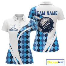 Load image into Gallery viewer, White And Green Argyle Pattern Womens Golf Polo Shirt Custom Golf Polo Best Golf Gifts NHT561