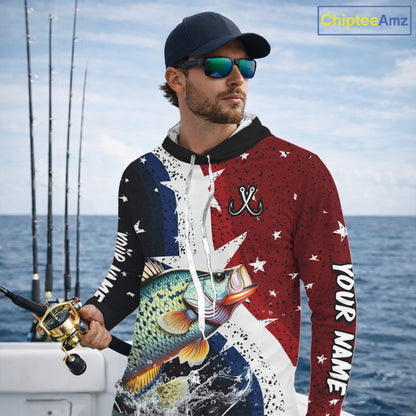 Personalized Texas Flag Crappie Fishing Shirt Jerseys, Texas Crappie Fishing Shirts Long Sleeve Hooded For Men NHT759
