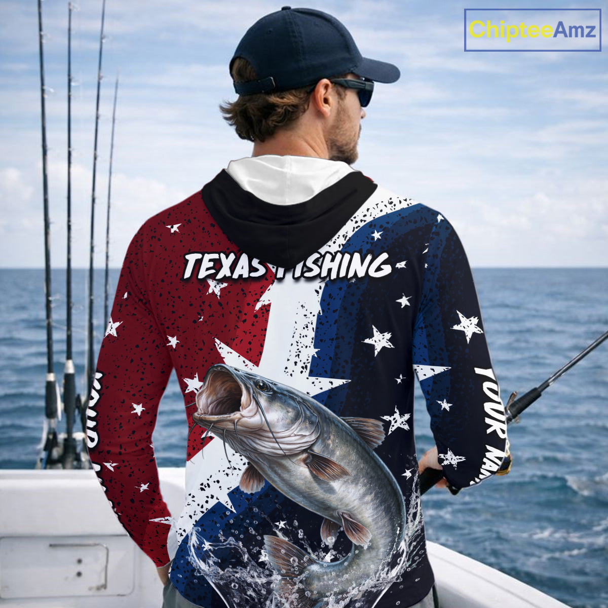 Personalized Texas Flag Catfish Fishing Shirt Jerseys, Texas Catfish Fishing Shirts Long Sleeve Hooded For Men NHT760