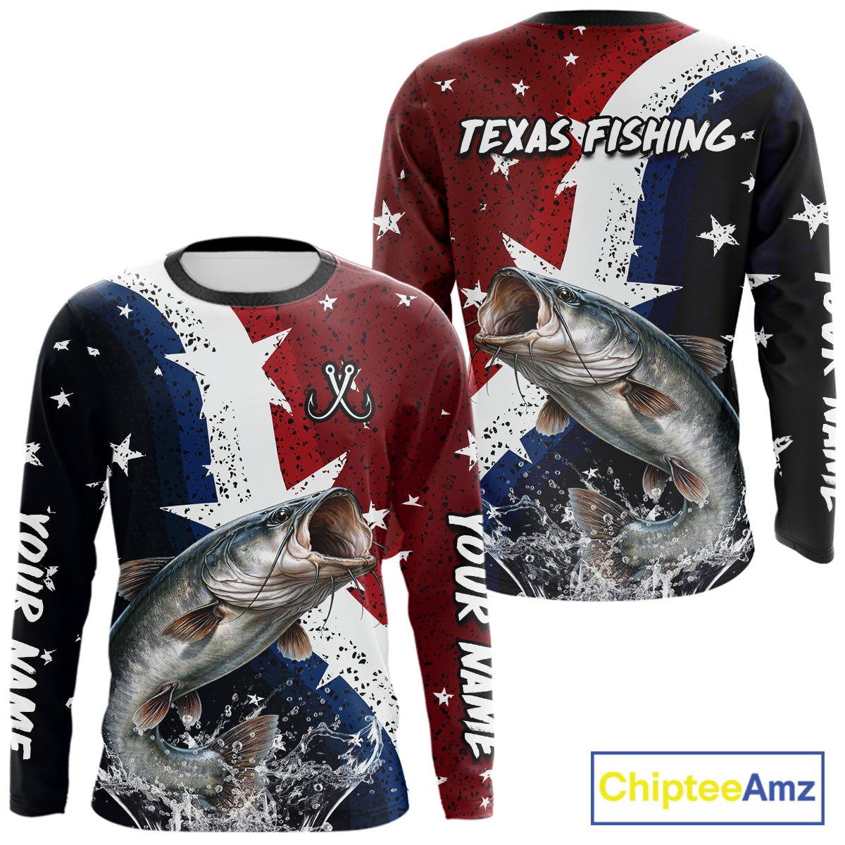 Personalized Texas Flag Catfish Fishing Shirt Jerseys, Texas Catfish Fishing Shirts Long Sleeve For Men NHT760
