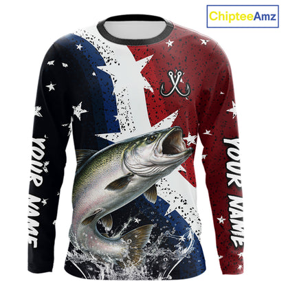 Personalized Texas Flag Chinook Salmon Fishing Shirt Jerseys, Texas Chinook Salmon Fishing Shirts Long Sleeve For Men NHT761