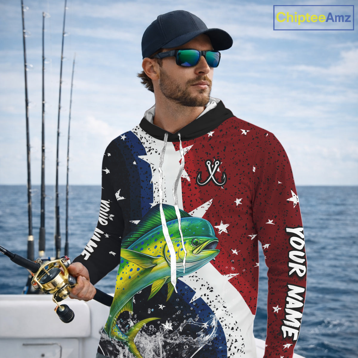 Personalized Texas Flag Mahi Mahi Fishing Shirt Jerseys, Texas Dorado Fishing Shirts Long Sleeve Hooded For Men NHT762