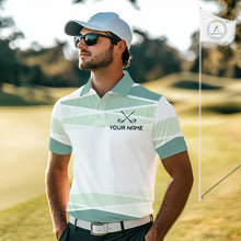 Load image into Gallery viewer, Personalized white green geometric golf polo shirt for men with custom team name