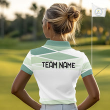 Load image into Gallery viewer, Personalized Golf Polo Shirt Custom Team Name White Green Geometric Golf Team Polo For Womens NHT943