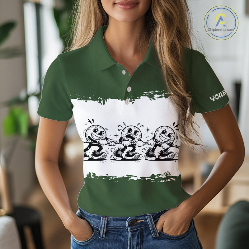 Funny Womens Golf Polo Shirt Green And White Golf Balls Personalized Golf Shirts For Womens NHT787