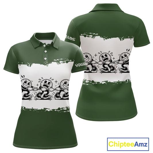 Funny Womens Golf Polo Shirt Green And White Golf Balls Personalized Golf Shirts For Womens NHT787