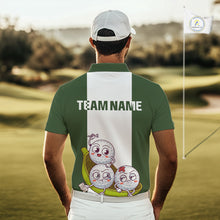 Load image into Gallery viewer, Mens Custom Green White Golf Team Polo Shirt, Funny Golf Ball Family Design, Matching Team Outfit NHT789
