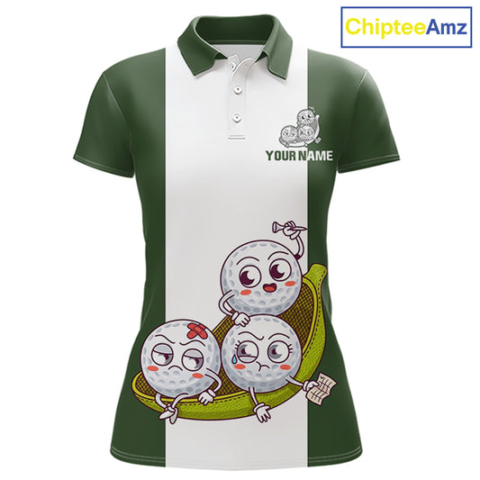 Custom Green White  Womens Golf Team Polo Shirt, Funny Golf Ball Family Design, Matching Team Outfit NHT789